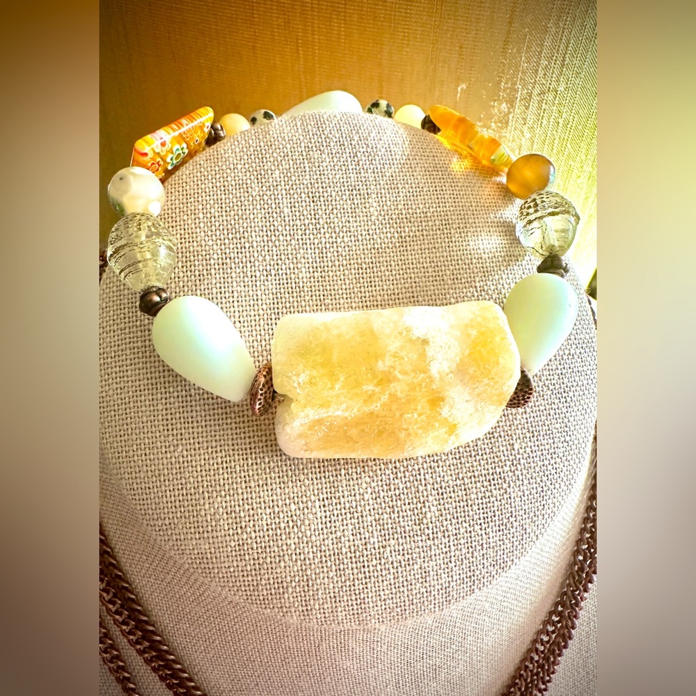 🌻 Sunny Calcite bracelet with Sea Glass and yellow Italian Millefiori beads❣️